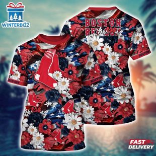 MLB Boston Red Sox All Over Print T-Shirt Tropical Tranquility Bloom For Fans Sports