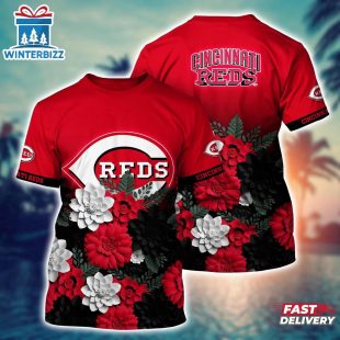 MLB Cincinnati Reds All Over Print T-Shirt Floral Vibes For Fans Sports