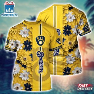 MLB Milwaukee Brewers All Over Print T-Shirt Blossom Bloom For Sports Enthusiasts