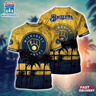 MLB Milwaukee Brewers All Over Print T-Shirt Casual Style For Fans Sports
