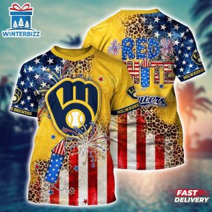 MLB Milwaukee Brewers All Over Print T-Shirt Chic in Aloha For Fans Sports