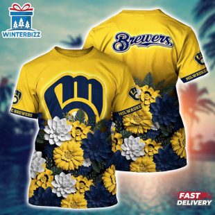 MLB Milwaukee Brewers All Over Print T-Shirt Floral Vibes For Fans Sports