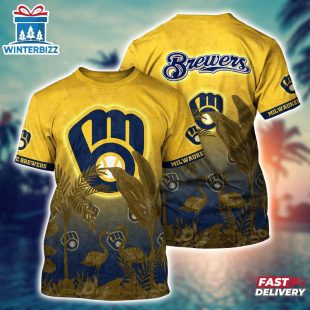 MLB Milwaukee Brewers All Over Print T-Shirt Paradise Bloom For Sports Enthusiasts