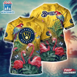 MLB Milwaukee Brewers All Over Print T-Shirt Signature Style For Fans Baseball