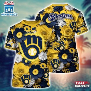 MLB Milwaukee Brewers All Over Print T-Shirt Sunset Slam Chic For Fans Sports