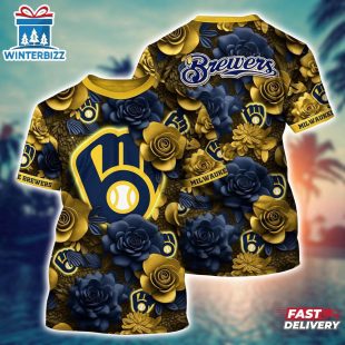 MLB Milwaukee Brewers All Over Print T-Shirt Tropical Trends For Fans Sports