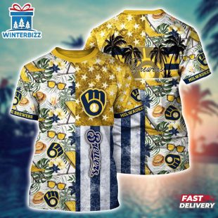 MLB Milwaukee Brewers All Over Print T-Shirt Tropical Triumph Threads For Fans Sports