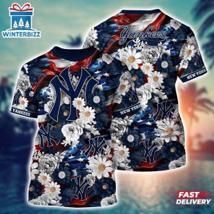 MLB New York Yankees All Over Print T-Shirt Tropical Tranquility Bloom For Fans Sports