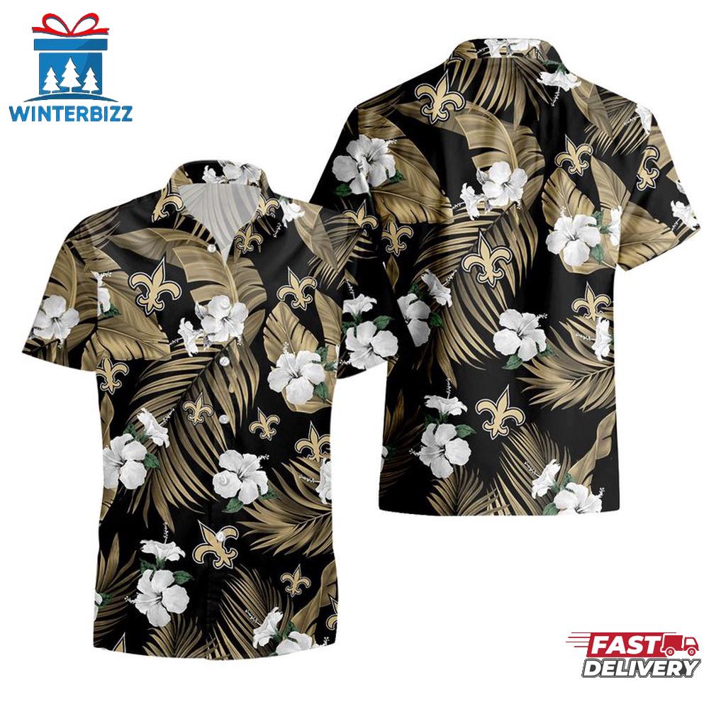 New Orleans Saints Tropical Flowers Hawaiian Shirts For Fan New Orleans Saints Tropical Flowers Hawaiian Shirts For Fan