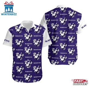 NFL Baltimore Ravens Mickey And Flowers Hawaiian Shirt