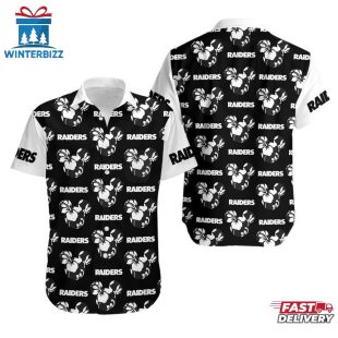 NFL Las Vegas Raiders Mickey And Flowers Hawaiian Shirt