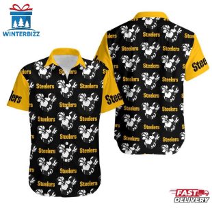 NFL Pittsburgh Steelers Mickey And Flowers Hawaiian Shirt