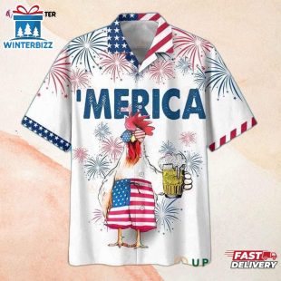 American Flag American Flag Rooster Drink Beer Cool Hawaiian Shirt