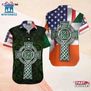 American Flag American Irish Flag With Celtic Cross Hawaiian Shirt