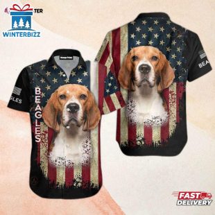 American Flag Beagle Dog Hawaiian Shirt