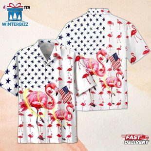 American Flag Beautiful Flamingo Happy 4th Of July Hawaiian Shirt