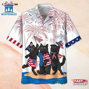 American Flag Black Cat Hawaiian Shirt