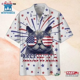 American Flag Cat Beautiful Usa Flag Cool Independent Hawaiian Shirt