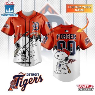 Custom Name And Number Detroit Tigers x Peanuts Baseball Jersey Shirt