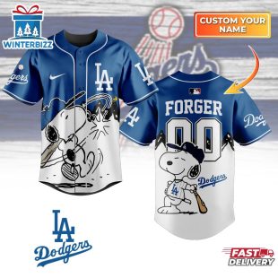 Custom Name And Number Los Angeles Dodgers x Peanuts Baseball Jersey Shirt