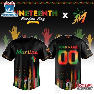 Custom Name And Number Miami Marlins MLB x Juneteenth Baseball Jersey Shirt