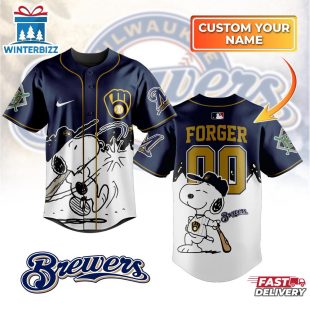 Custom Name And Number Milwaukee Brewers x Peanuts Baseball Jersey Shirt