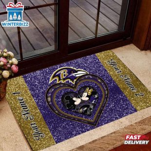 Custom Name Baltimore Ravens Mickey Minnie Doormat Home Decor