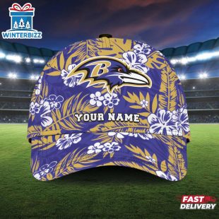 Custom Name Baltimore Ravens NFL Flowers Baseball Cap For Fans