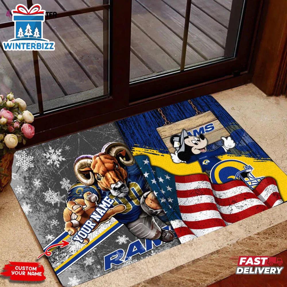 Custom Name Los Angeles Rams Mascot Mickey Doormat Home Decor