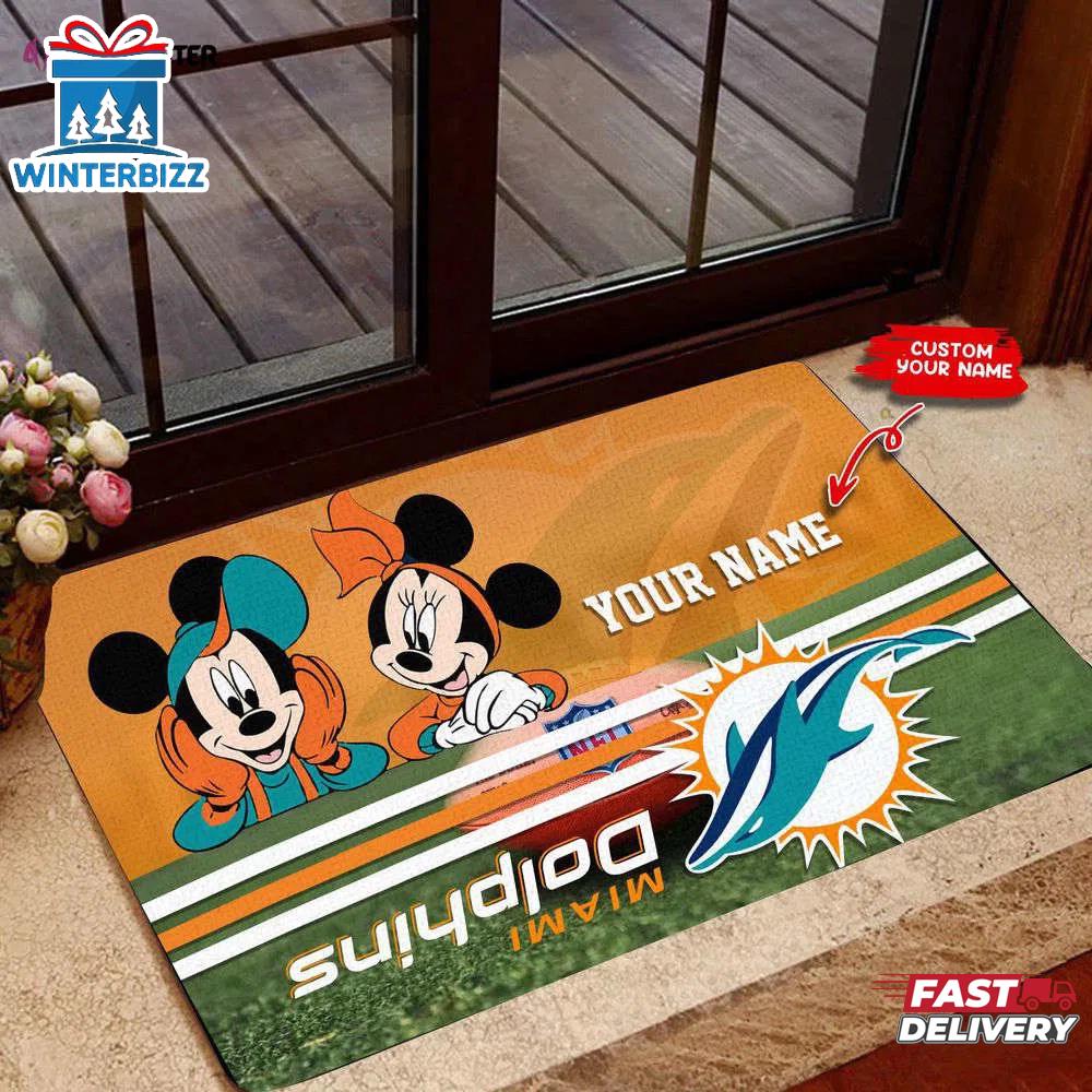Custom Name Miami Dolphins Mickey Doormat Home Decor