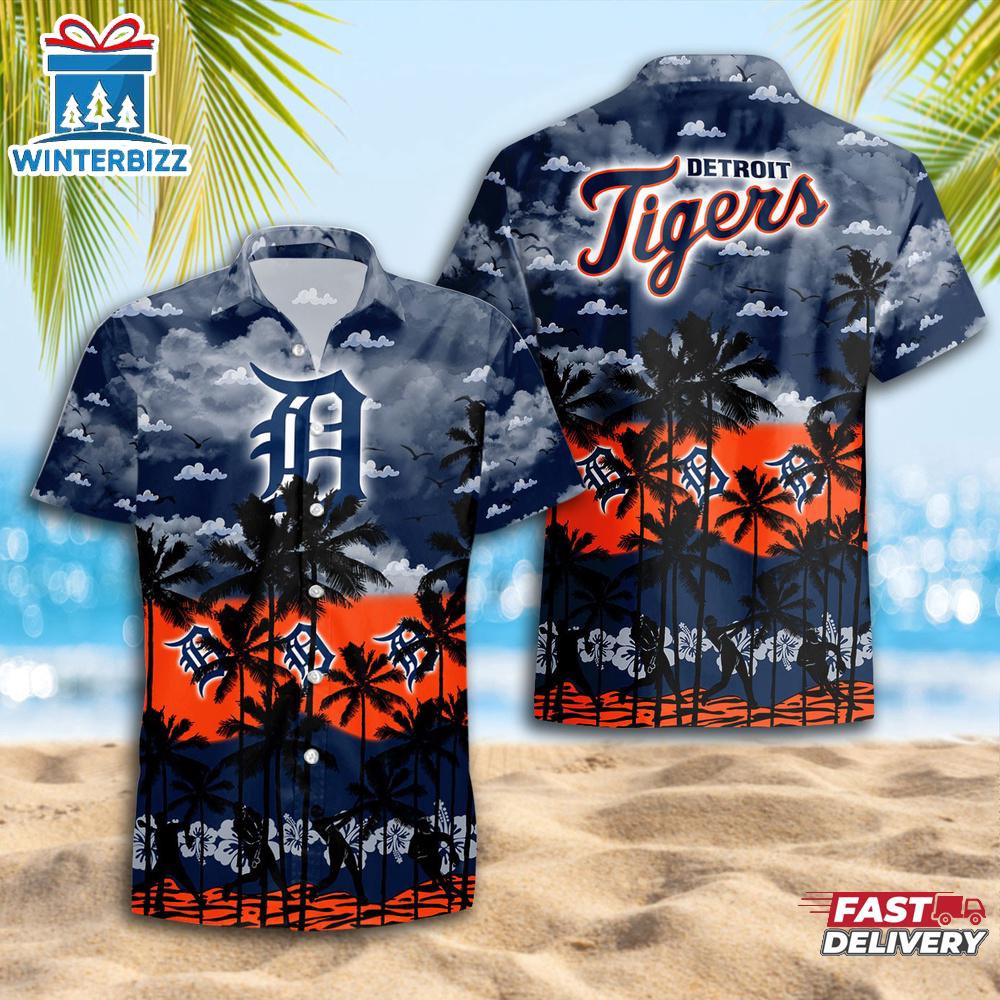 Detroit Tigers Team Tree Pattern Hawaiian Shirt Detroit Tigers Team Tree Pattern Hawaiian Shirt