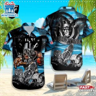 Las Vegas Raiders Tiki Surf Storm Hawaiian Shirt