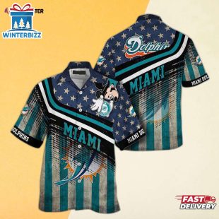 Miami Dolphins Mickey Graphic American Flag Hawaiian Shirt