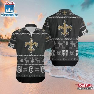 New Orleans Saints Holiday Knit Hawaiian Shirt