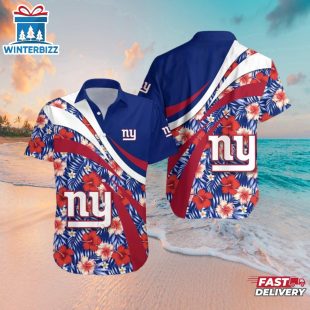 New York Giants Tropical Hibiscus Hawaiian Shirt