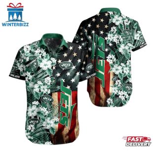 New York Jets Patriotic Floral Hawaiian Shirt