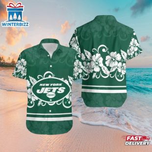 New York Jets Tropical Hibiscus Hawaiian Shirt