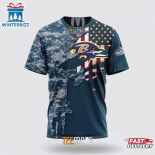 Custom Name And Number NFL Baltimore Ravens Veteran Day 3D T-Shirt