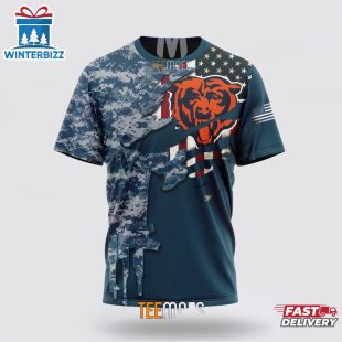 Custom Name And Number NFL Chicago Bears Veteran Day 3D T-Shirt
