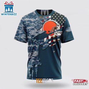 Custom Name And Number NFL Cleveland Browns Veteran Day 3D T-Shirt