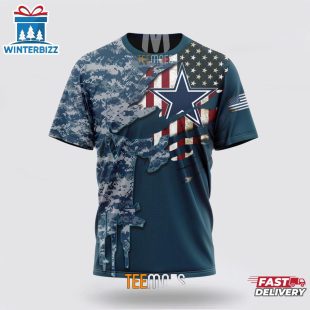 Custom Name And Number NFL Dallas Cowboys Veteran Day 3D T-Shirt