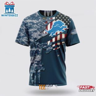 Custom Name And Number NFL Detroit Lions Veteran Day 3D T-Shirt