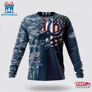 Custom Name And Number NFL Indianapolis Colts Veteran Day 3D T-Shirt