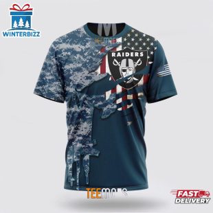 Custom Name And Number NFL Las Vegas Raiders Veteran Day 3D T-Shirt