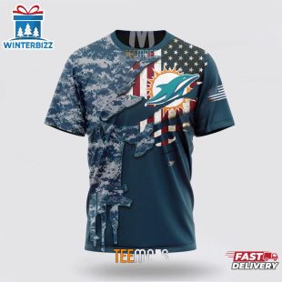 Custom Name And Number NFL Miami Dolphins Veteran Day 3D T-Shirt