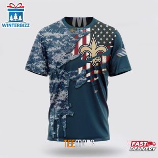 Custom Name And Number NFL New Orleans Saints Veteran Day 3D T-Shirt