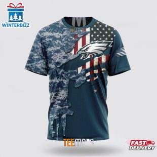 Custom Name And Number NFL Philadelphia Eagles Veteran Day 3D T-Shirt