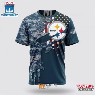 Custom Name And Number NFL Pittsburgh Steelers Veteran Day 3D T-Shirt