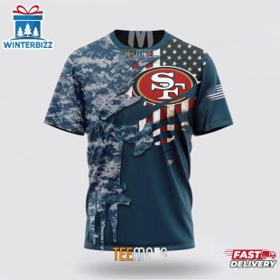 Custom Name And Number NFL San Francisco 49ers Veteran Day 3D T-Shirt