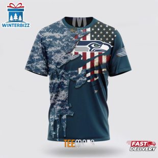 Custom Name And Number NFL Seattle Seahawks Veteran Day 3D T-Shirt
